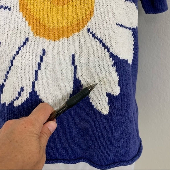 Vintage Jones New York Sport Knit Sweater Top Floral Short Sleeve Flower - Picture 5 of 16